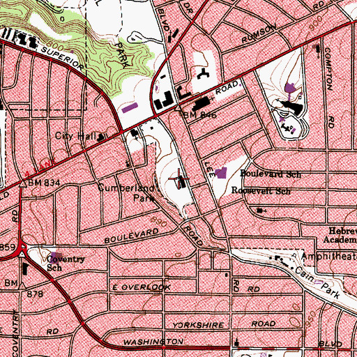 Topographic Map of Cumberland Park, OH