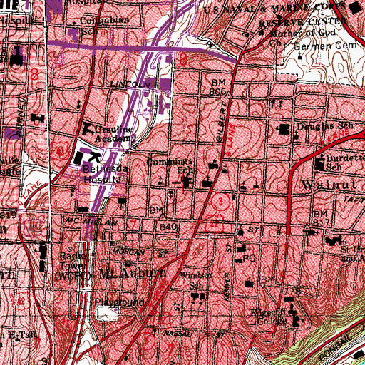Topographic Map of Cummings School, OH