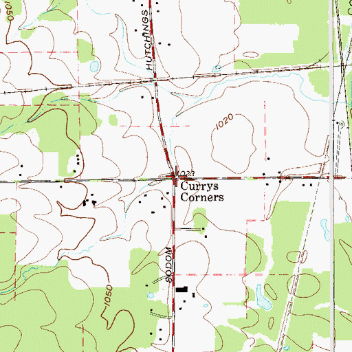 Topographic Map of Currys Corners, OH