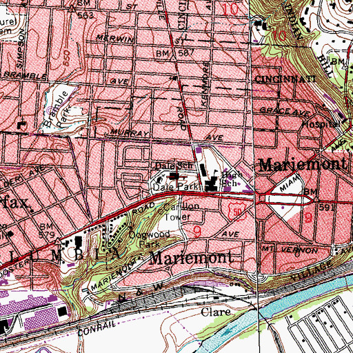 Topographic Map of Dale Park Community Education Center, OH
