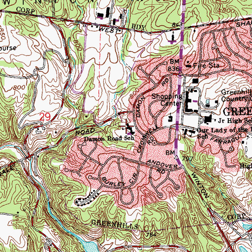 Topographic Map of Damon Road School, OH