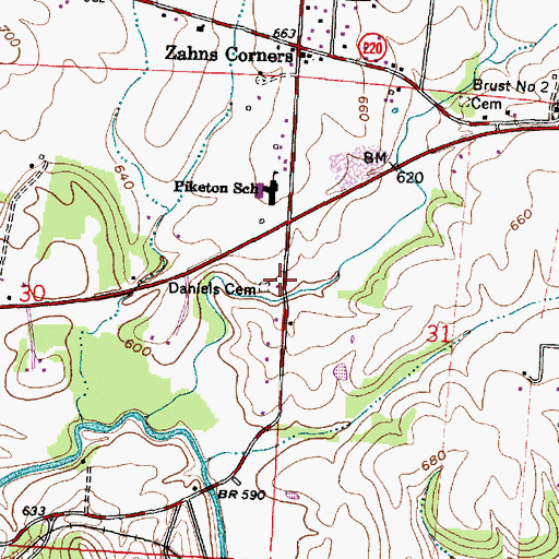 Topographic Map of Daniels Cemetery, OH