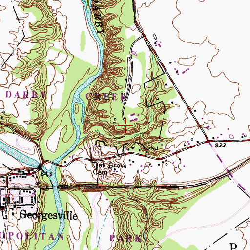 Topographic Map of Darby Creek Metropolitan Park, OH