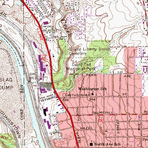 Topographic Map of David Tod Memorial Park, OH