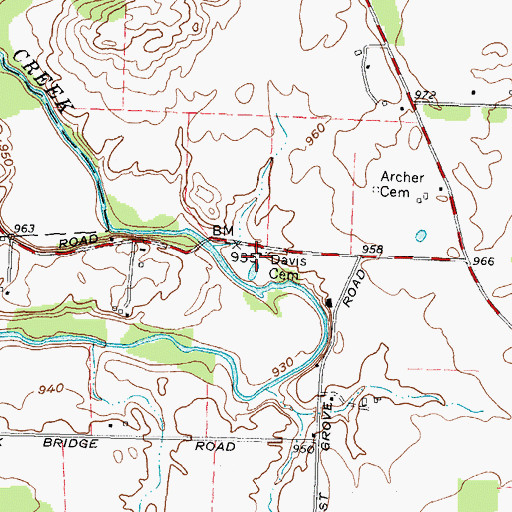 Topographic Map of Davis Cemetery, OH