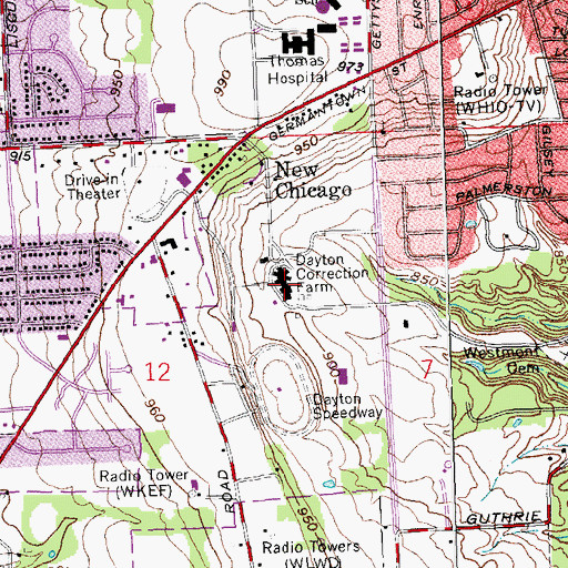 Topographic Map of Dayton Correction Farm, OH