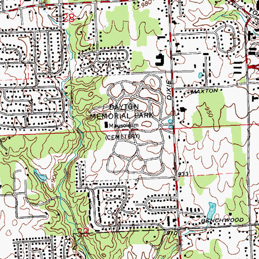 Topographic Map of Dayton Memorial Park Cemetery, OH