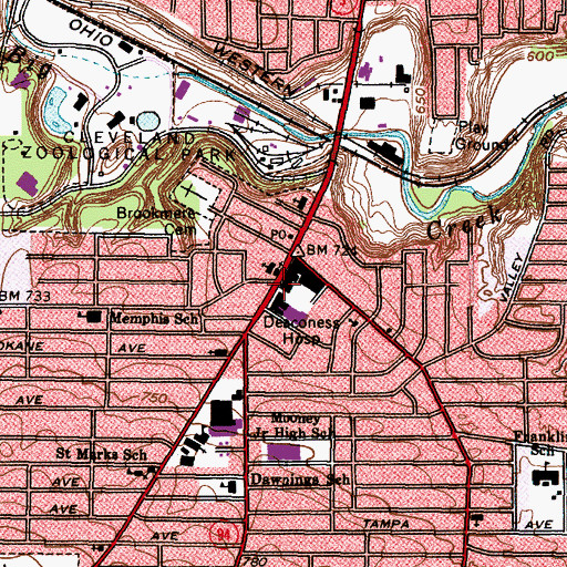 Topographic Map of Deaconess Hospital, OH