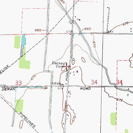 Topographic Map of Decker Cemetery, OH