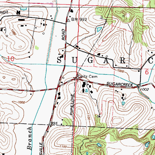 Topographic Map of Deitz Cemetery, OH