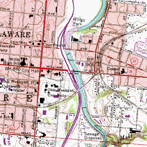 Topographic Map of Delaware Run, OH