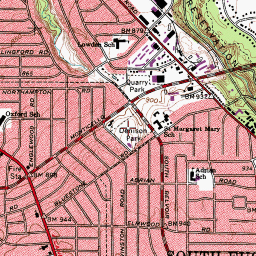 Topographic Map of Denison Park, OH