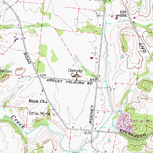 Topographic Map of Denney Cemetery, OH