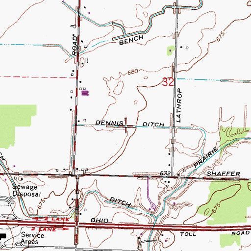 Topographic Map of Dennis Ditch, OH
