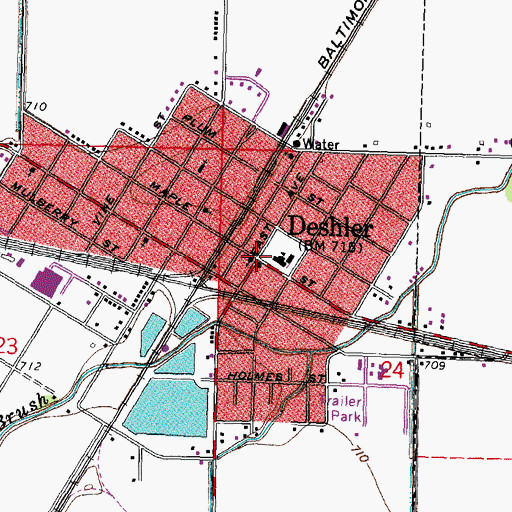 Topographic Map of Deshler, OH
