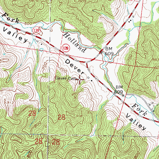 Topographic Map of Dever Cemetery, OH