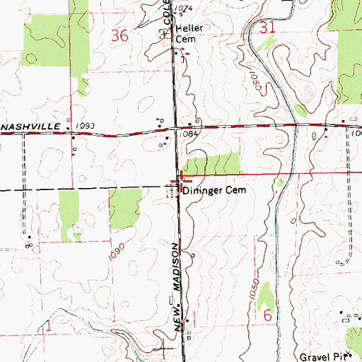 Topographic Map of Dininger Cemetery, OH