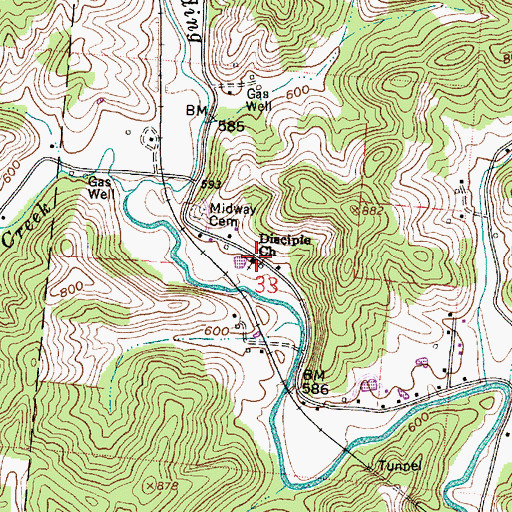 Topographic Map of Disciple Church, OH
