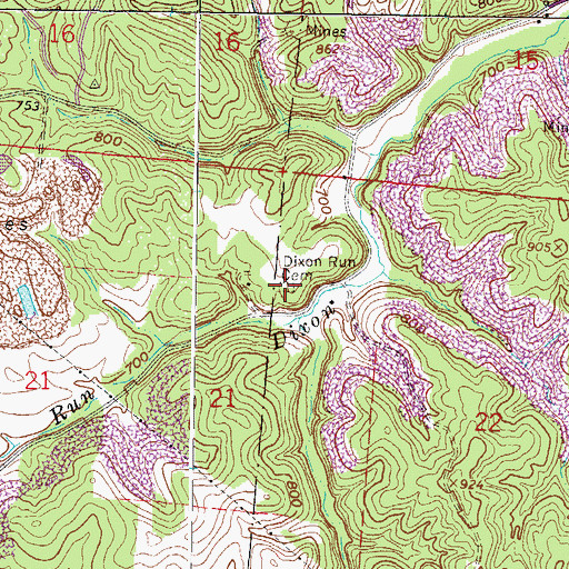 Topographic Map of Dixon Run Cemetery, OH