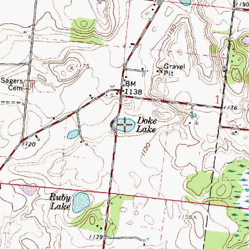 Topographic Map of Doke Lake, OH
