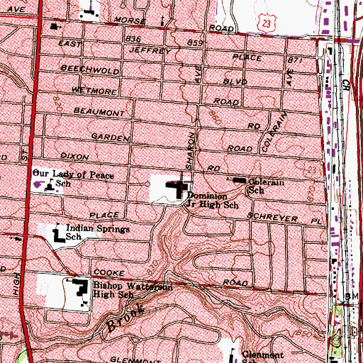 Topographic Map of Dominion Junior High School, OH