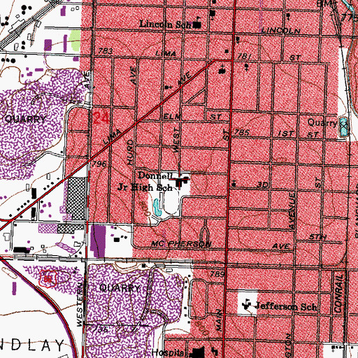 Topographic Map of Donnell Middle School, OH