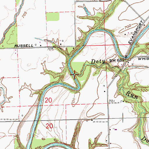Topographic Map of Doty Run, OH