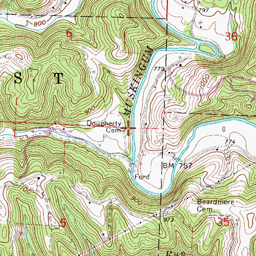 Topographic Map of Dougherty Cemetery, OH