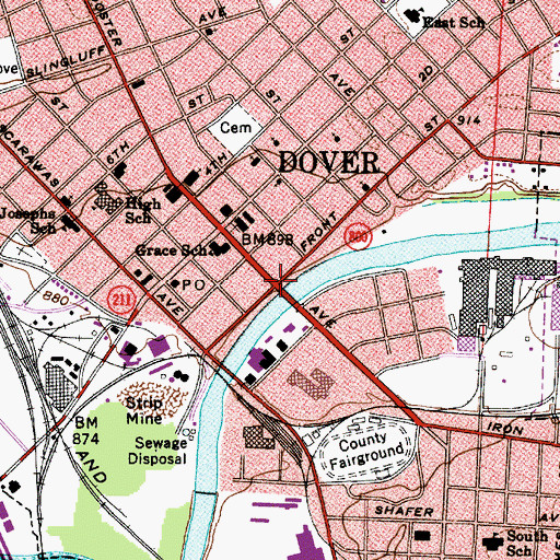 Topographic Map of Dover, OH