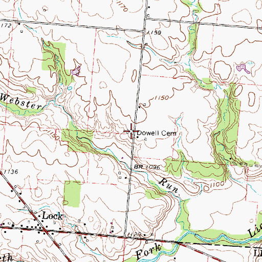 Topographic Map of Dowell Cemetery, OH