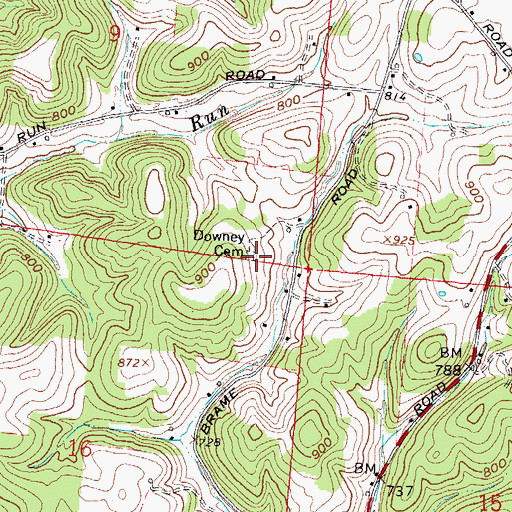 Topographic Map of Downey Cemetery, OH