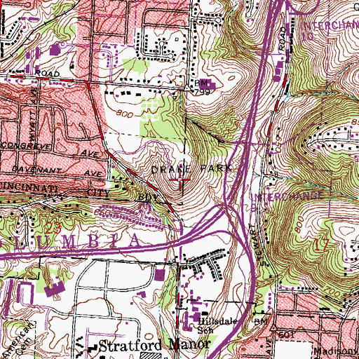 Topographic Map of Drake Park, OH