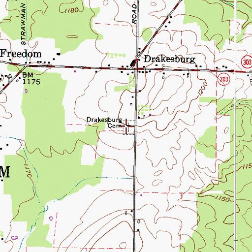Topographic Map of Drakesburg Cemetery, OH