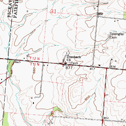 Topographic Map of Dresbach Church, OH