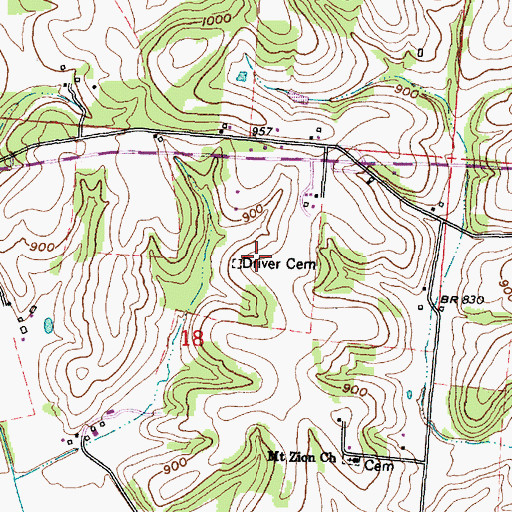 Topographic Map of Driver Cemetery, OH