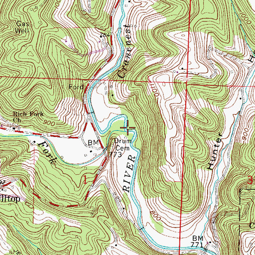 Topographic Map of Drum Cemetery, OH