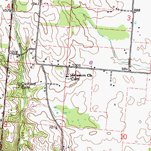Topographic Map of Drumm Church, OH