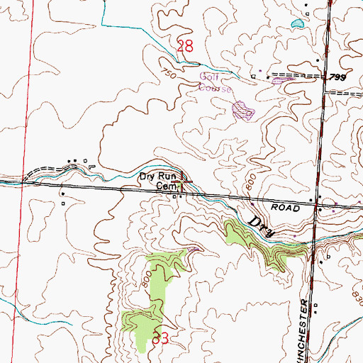 Topographic Map of Dry Run Cemetery, OH