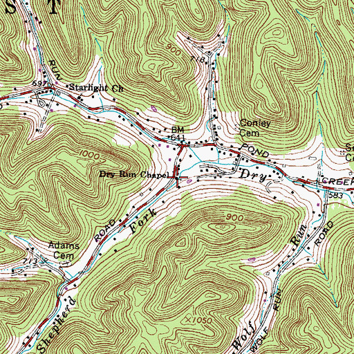 Topographic Map of Dry Run Chapel, OH