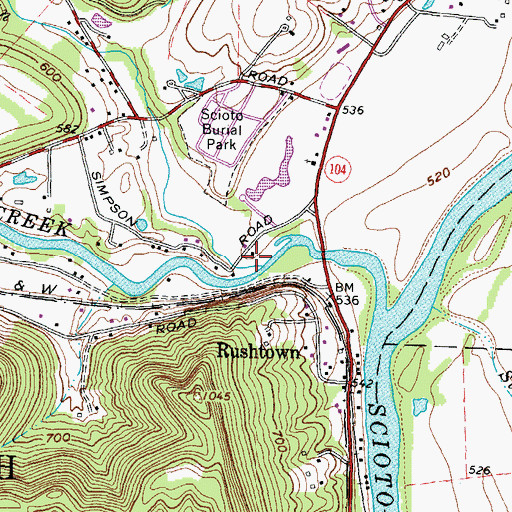 Topographic Map of Duck Run, OH