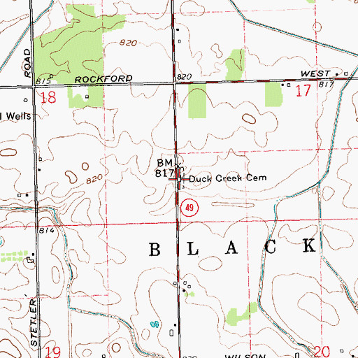 Topographic Map of Duck Creek Cemetery, OH