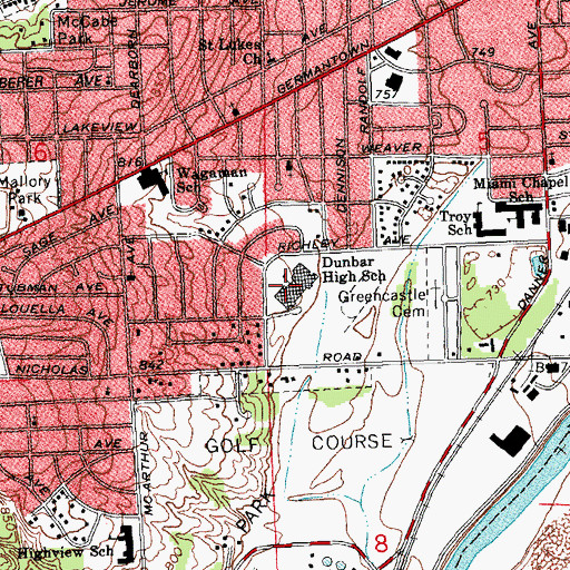 Topographic Map of Dunbar Year-Round High School for Professional Studies, OH