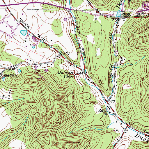 Topographic Map of Duncan Cemetery, OH