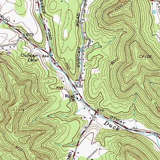 Topographic Map of Duncan Hollow, OH