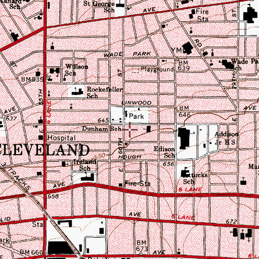 Topographic Map of Dunham School, OH