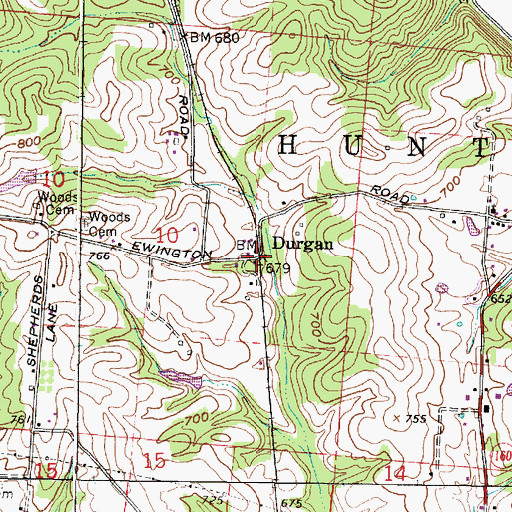 Topographic Map of Durgan, OH