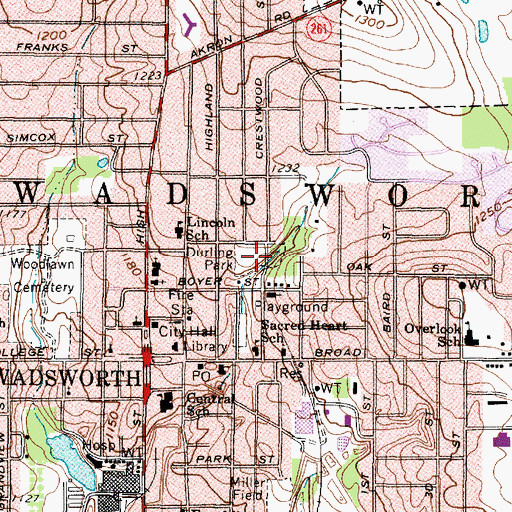 Topographic Map of Durling Park, OH