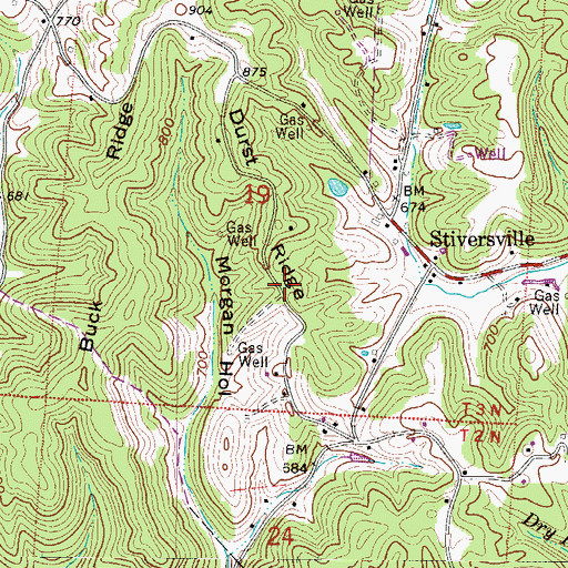 Topographic Map of Durst Ridge, OH