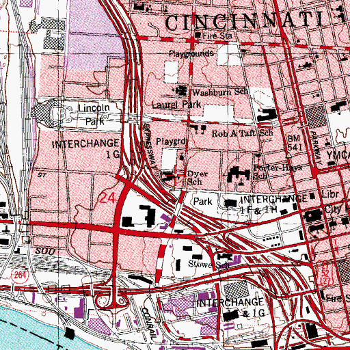 Topographic Map of Dyer School, OH
