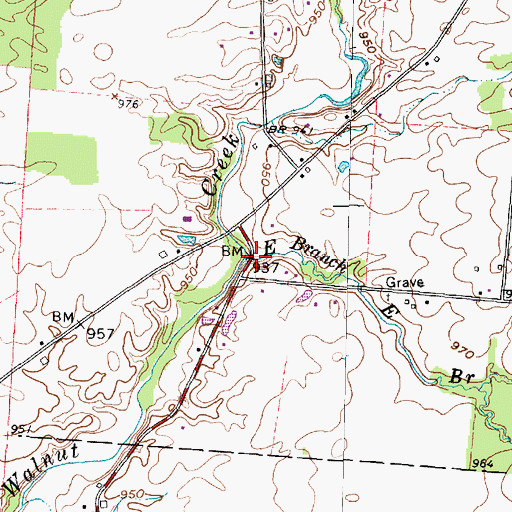 Topographic Map of East Branch Little Walnut Creek, OH